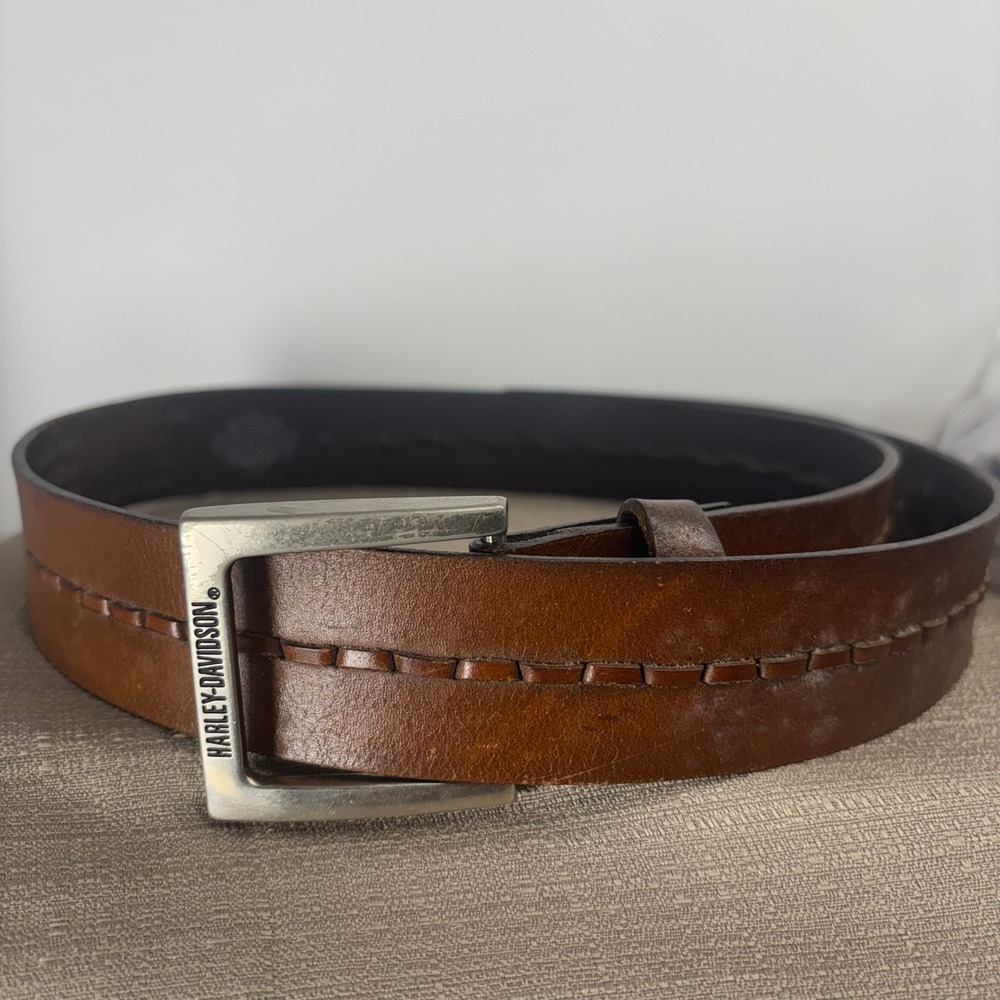 Harley-Davidson Leather Belt Mens 32 Brown Good Biker Whipstitch 99416-08VM